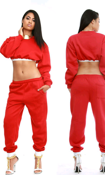 Red revamped sweatsuit